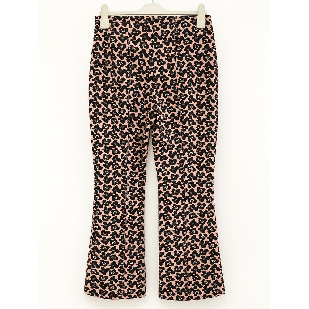 Maeve Anthropologie The Margot Pink Black Floral Kick Flare Cropped Pants Small